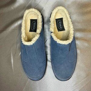 Ryka Blue Suede with Cream Shearling Clogs, Size 9.5